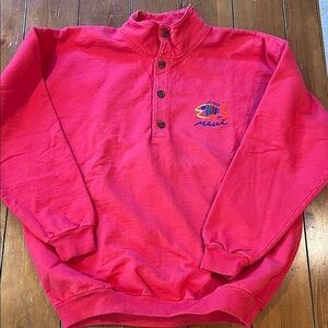 Vintage Sgt Leisure Maui Embroidered Fish Collared Coral Pullover Size Men’s S